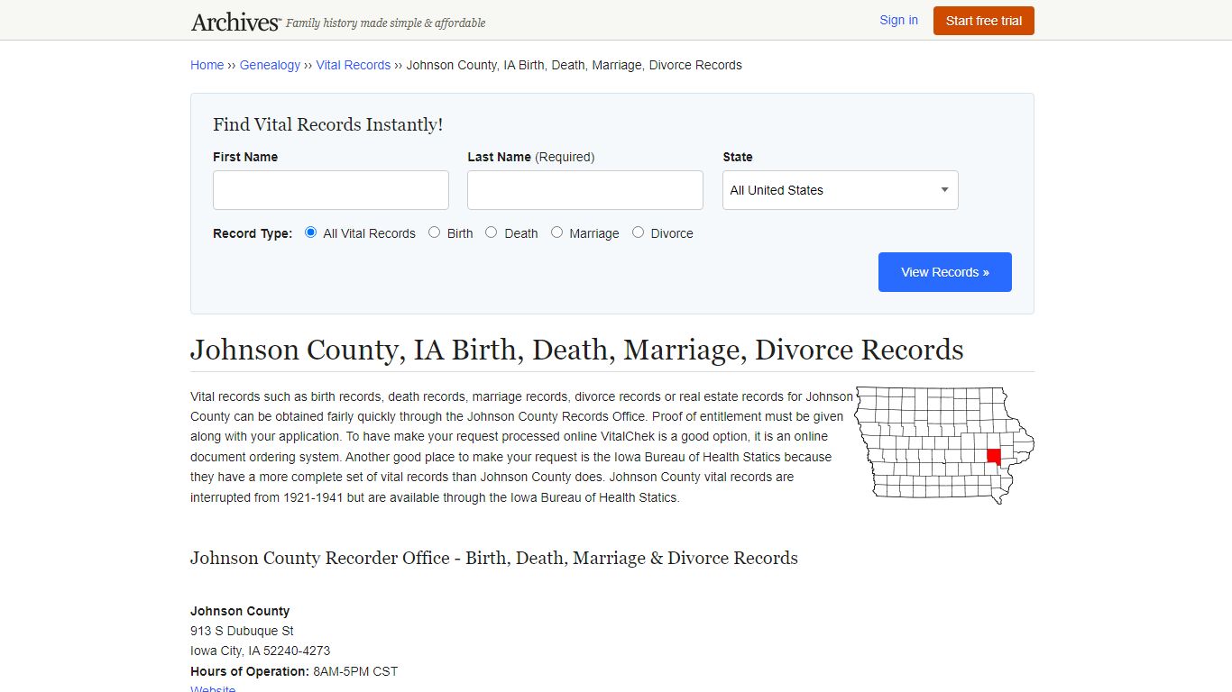 Johnson County, IA Birth, Death, Marriage, Divorce Records - Archives.com