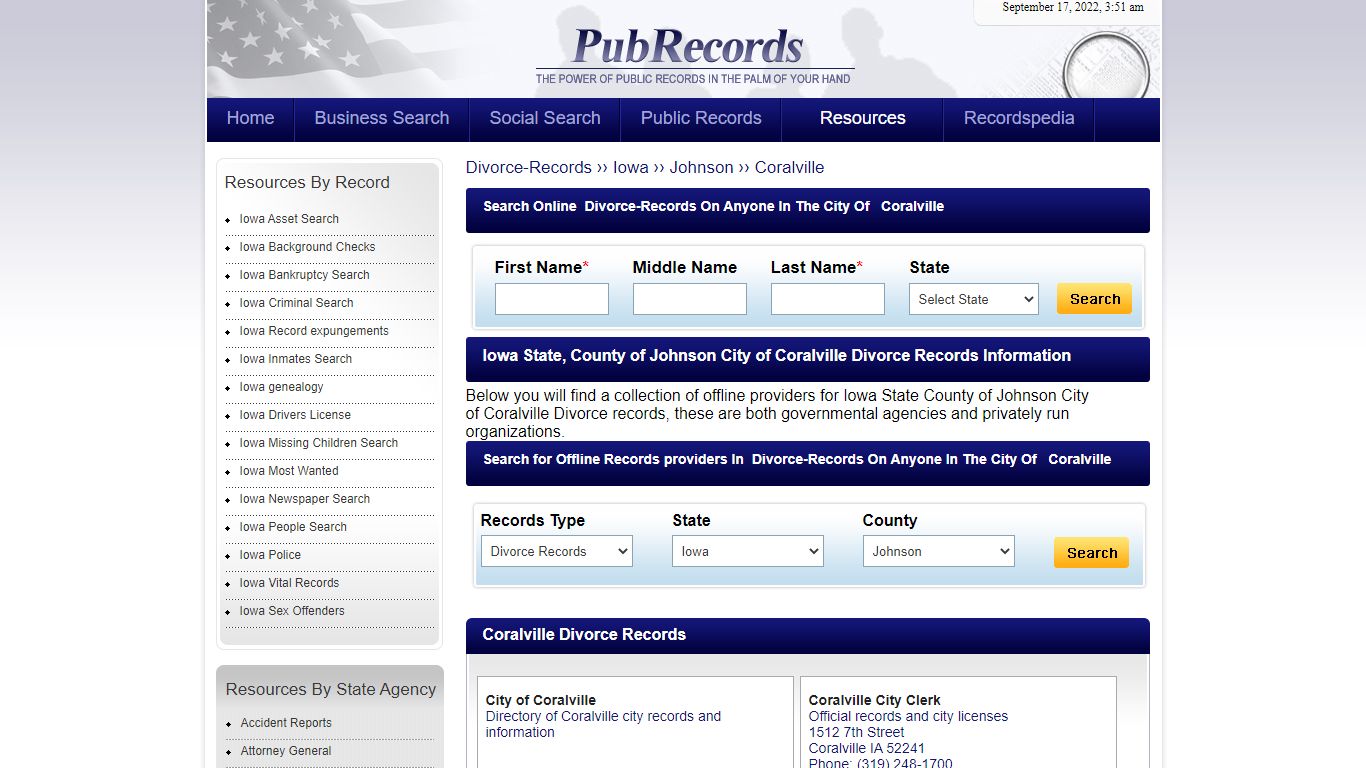 Coralville, Johnson County, Iowa Divorce Records