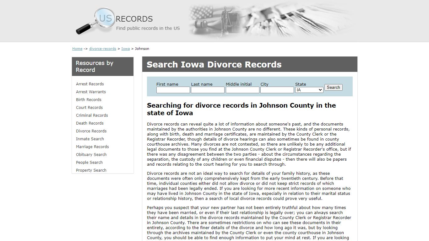 Search Divorce Records Johnson Iowa | US Records